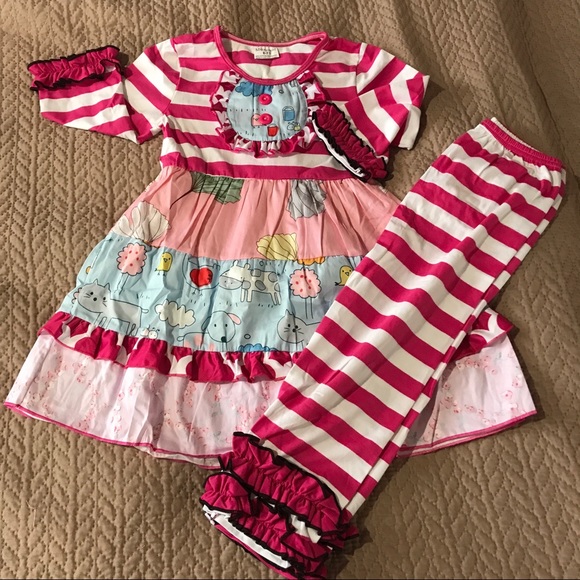 Other - Pink & White Stripped Ruffle Set